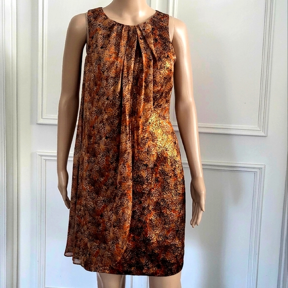 Cynthia Steffe Metallic Brown Retro Silk Dress - Size 0 - Picture 1 of 7